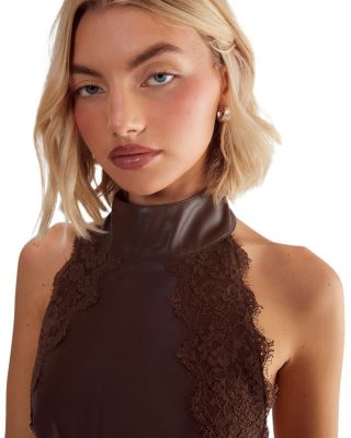 Faux Leather Tie Back Halter Dress