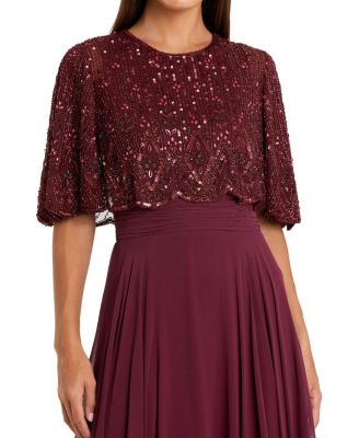  Beaded Overlay A-Line Gown