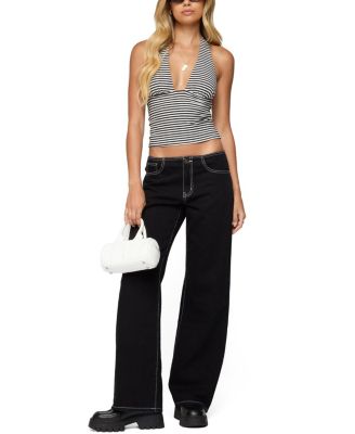  Contrast Stitch Low Rise Black Wash Jeans