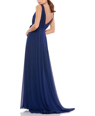  Sleeveless V-Neck Chiffon Gown