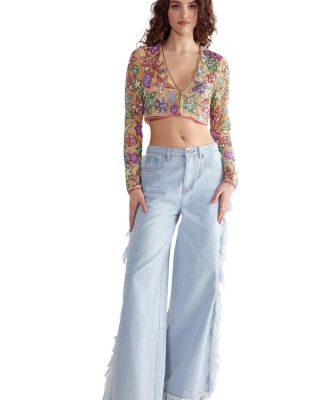 Star And Heart Embellished Crop Jacket