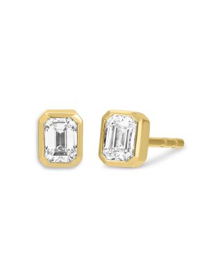 14K Yellow Gold EF Collection Diamond Emerald Cut Solitaire Stud Earrings