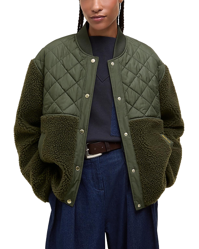Barbour Wetherby Quilted Teddy Fleece Jacket In Green