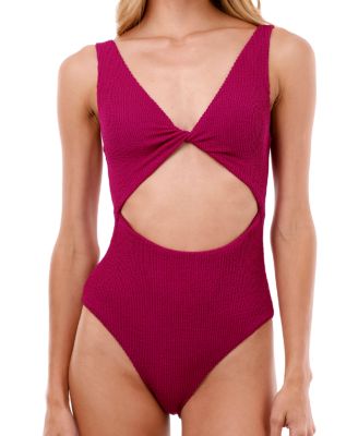 Textured Wave Raspberry Twix Cut Out Moderate Coverage One Piece