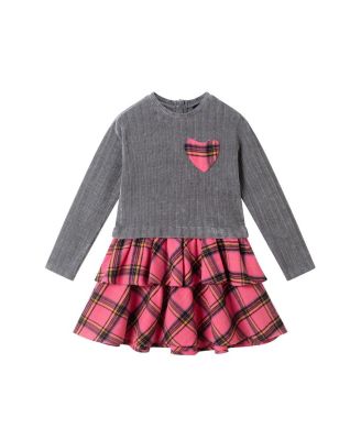 Girls' Flannel Dress with Crochet Applique - Little Kid