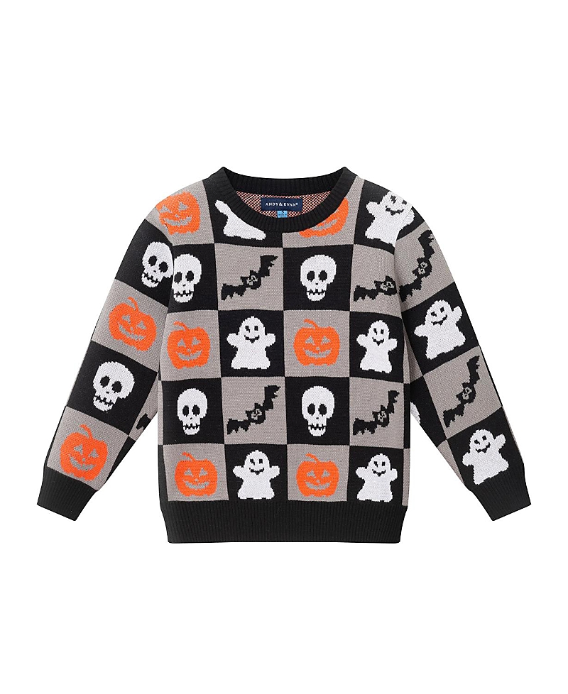 Andy & Evan Kids' Halloween Jacquard Cotton Crewneck Sweater In Multi