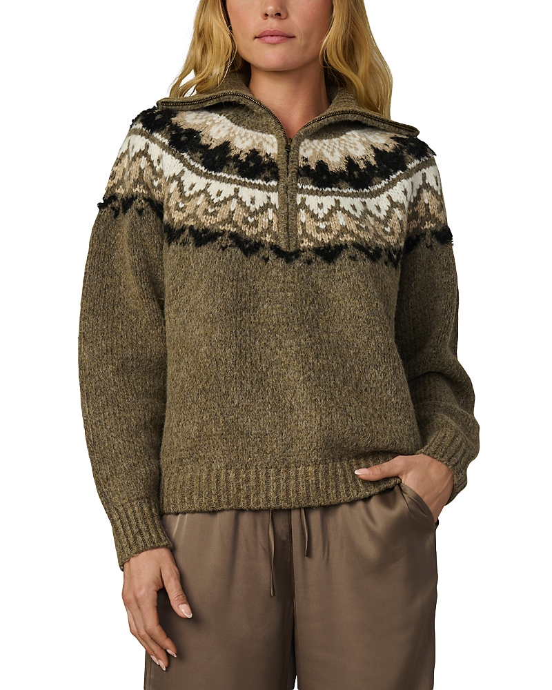 Joe's Jeans The Wells Fair Isle Wool Blend Half Zip Sweater In Green