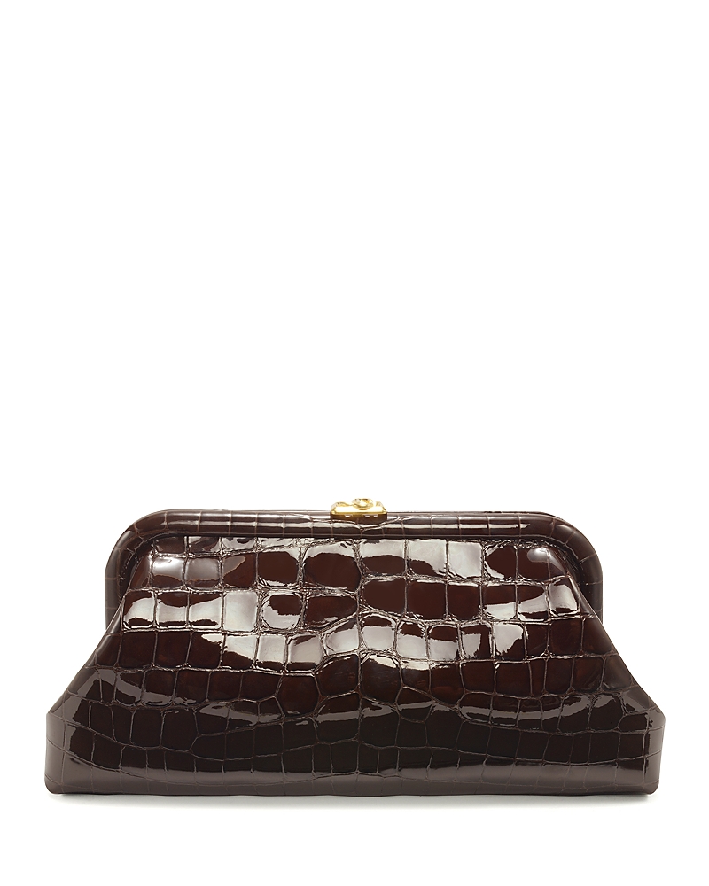 Jimmy Choo Skylar Croc Embossed Patent Leather Clutch In Burgundy