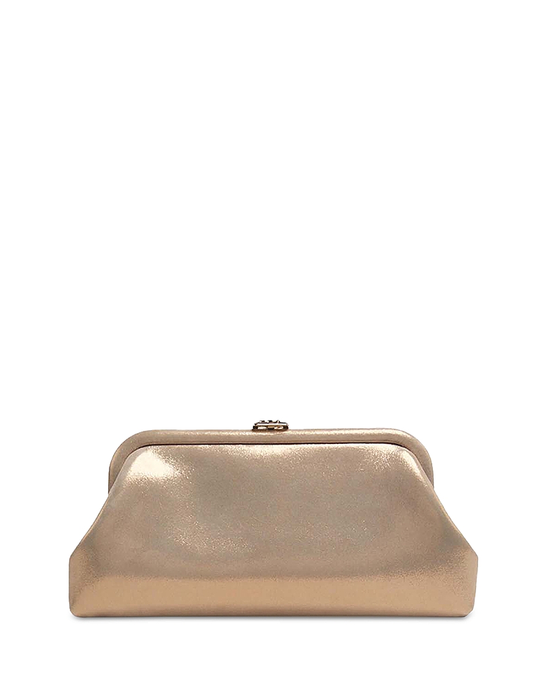 Jimmy Choo Skyler Shimmer Suede Clutch In Neutral