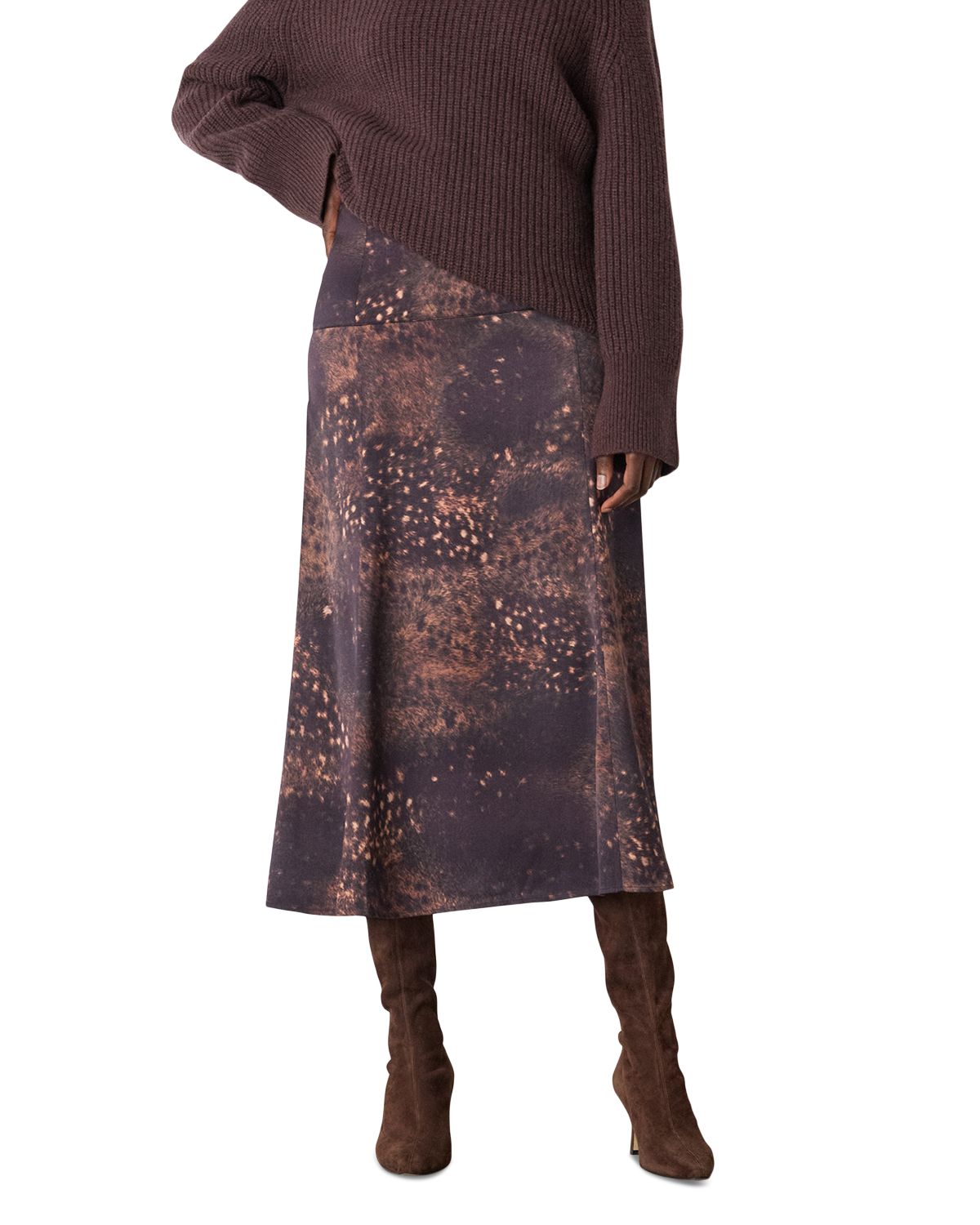 Spotted Animal Midi Satin Skirt - angle 1