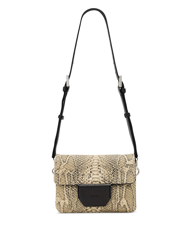 Allsaints Jupiter Snakeskin Embossed Leather Crossbody Bag In Brown