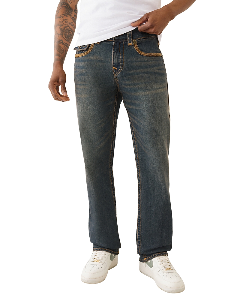 True Religion Ricky Super Flatlock Straight Fit Jeans In Greenland In Blue