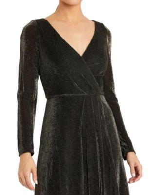 Long Sleeve Faux Wrap A Line Gown