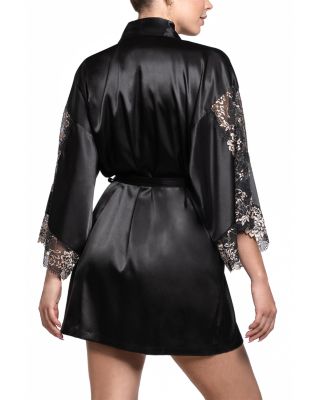 Lace Trim Satin Wrap Robe