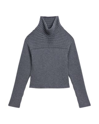 Wool Ribbed Mock Neck Sweater
