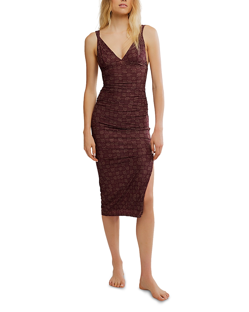Free People Long Live Printed Me Dress In Burgundy