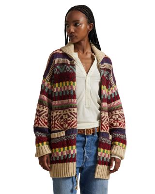 Geometric Shawl-Collar Zip Cardigan