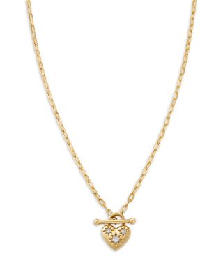 14K Yellow Gold Lab Grown Diamond Heart Toggle Pendant Necklace, 18"