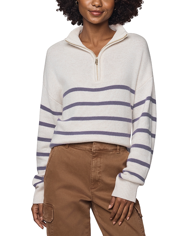 Splendid Georgie Stripe Oversize Quarter Zip Sweater In White