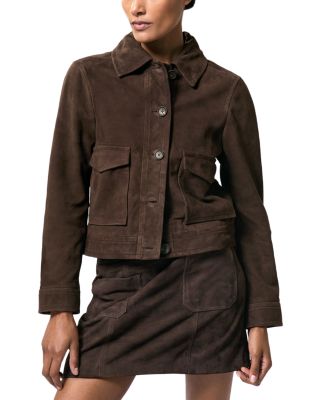 Reiss Petite Suede Trucker Jacket In Brown