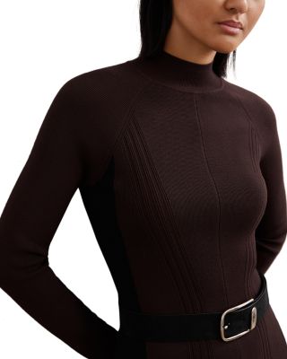 Zaya Belted Fluted Knitted Midi Dress