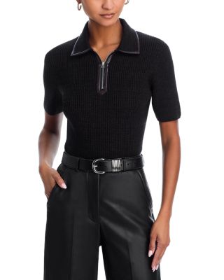 Caterina Faux Leather Trim Sweater 