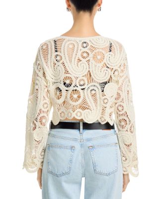 Long Sleeved Paisley Crochet Top - Exclusive