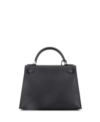 Kelly 28 Handbag Black Epsom with Palladium Hardware