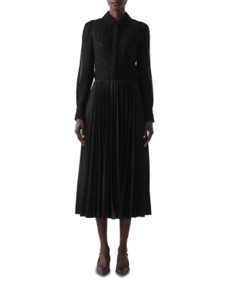 Crepe Satin Pleated Midi Skirt