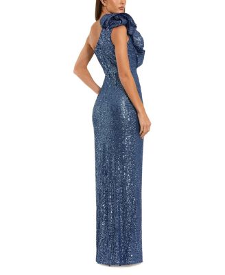 Women's One Shoulder Sequin Ruffle Detail Gown