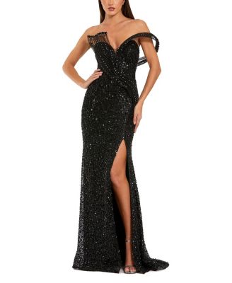  Embellished Strapless High Slit Drape Gown
