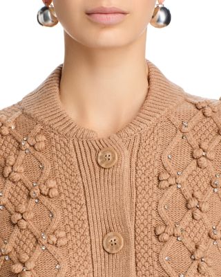 Cable Knit Cardigan with Rhinestone Embellishments
