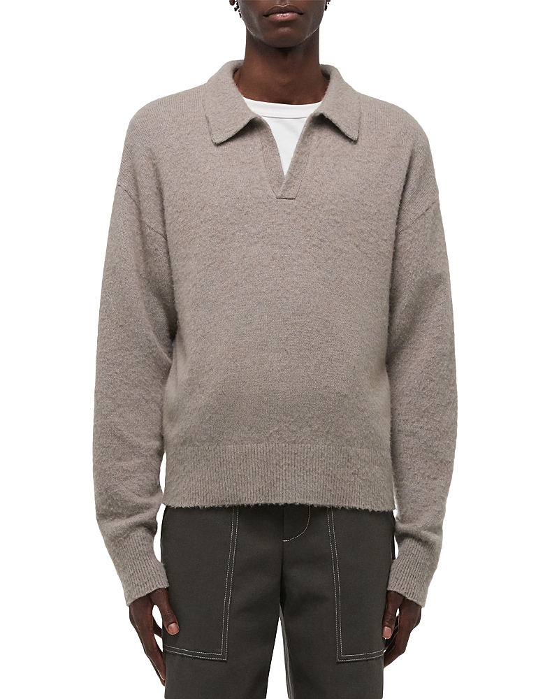 Helmut Lang Brushed Open Collar Polo Sweater In Gray