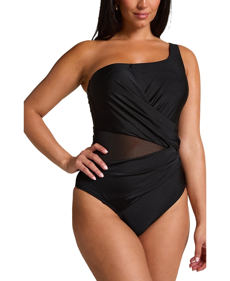 Hunkemoller Shaping Shell Mesh Swim Suit In Black