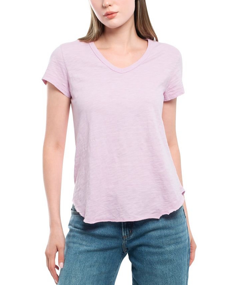 Wilt Clothing Short Sleeve Raw Hem Shirttail Tee In Pink
