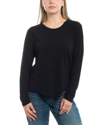  Asymmetrical Hem & Button Detail Tee
