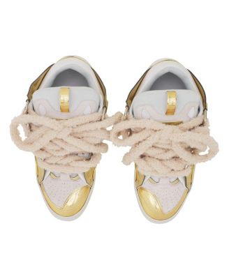  Men&#39;s Curb Metallic Leather Sneakers With Mesh Laces