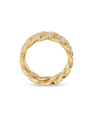 Men's Curb Chain Band Ring in 18K Yellow Gold with Diamonds, 8mm