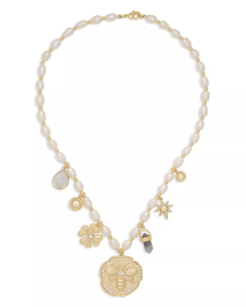Ramy Brook Stone Charm Jewelry Freshwater Pearl & Stone Dangle Charm Necklace, 16