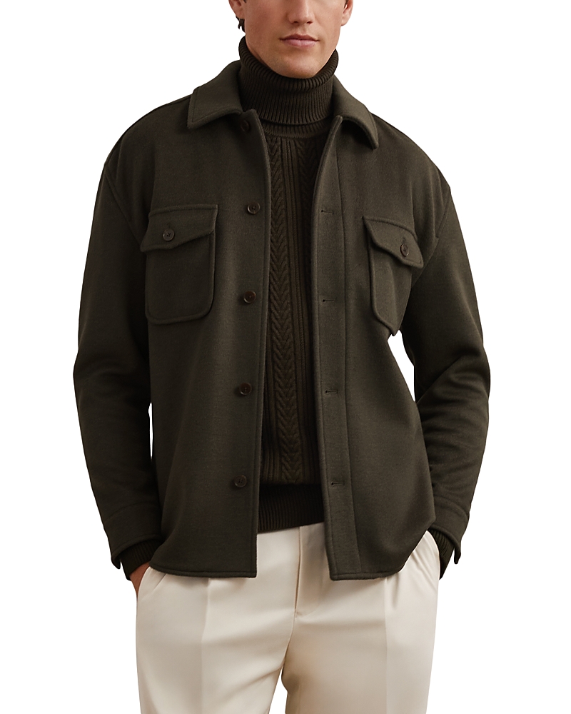 Reiss Liam Long Sleeve Button Front Overshirt In Green