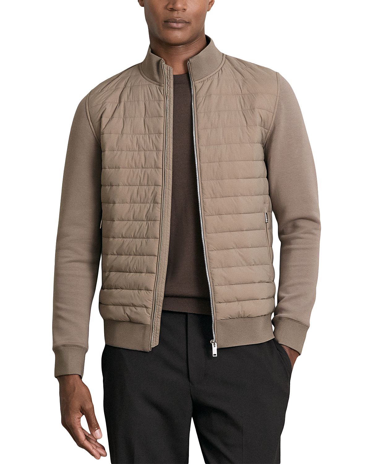 Reiss Freddie Cotton Blend Interlock Quilted Full Zip Jacket