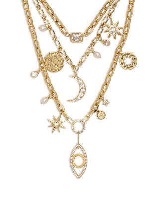 Bead Charm Jewelry Multi Stone Multi Layer Necklace, 14-16"