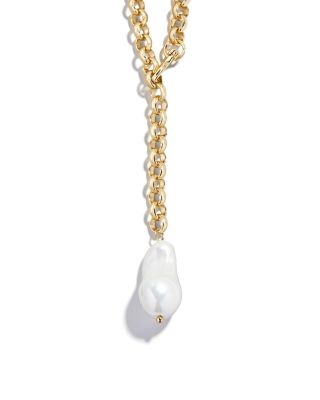 Teagan Imitation Pearl Lariat Necklace, 24" 