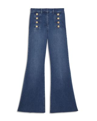 Athena High Rise Flare Hem Jeans in Mid Blue