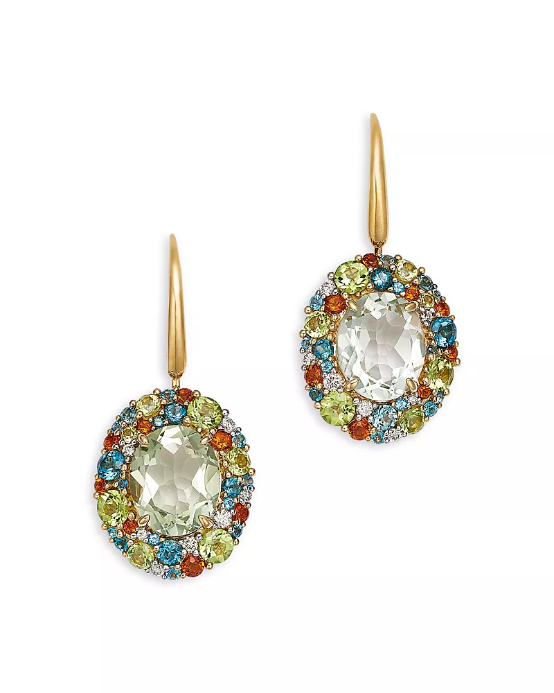 Bloomingdale's Fine Collection Prasiolite, Multi Gemstone & Diamond Hoop Drop Earrings in 14K Yellow Gold