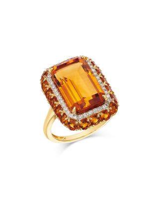 Citrine & Diamond Halo Ring in 14K Yellow Gold