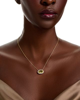 Lemon Quartz & Diamond Halo Pendant Necklace in 14K Yellow Gold, 18"
