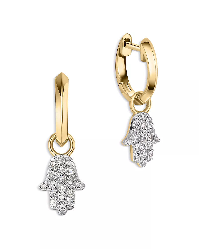 Phillip House 14K Yellow Gold Diamond Mini Infinity Hamsa Huggie Hoop Earrings, 0.21 tcw