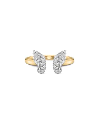 14K Yellow Gold Diamond Open Butterfly Mini Ring, 0.23 tcw