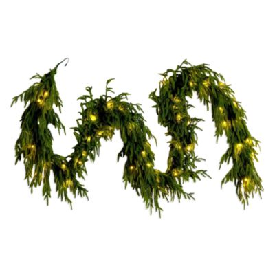 Pre-Lit Artificial Real Touch Norfolk Island Pine 9' Garland with Warm White LED Lights and Natural Look